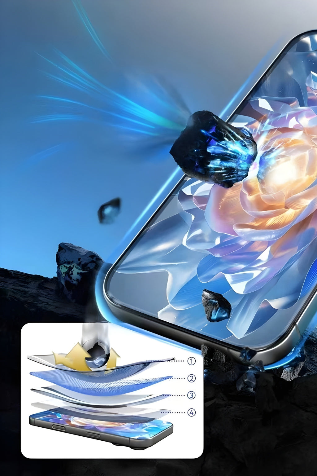 iPhone 15 Plus Temperli Cam Ekran Koruyucu | Mohseven Safir Kaplama Privacy Hayalet - 40KG Darbe Dayanımı