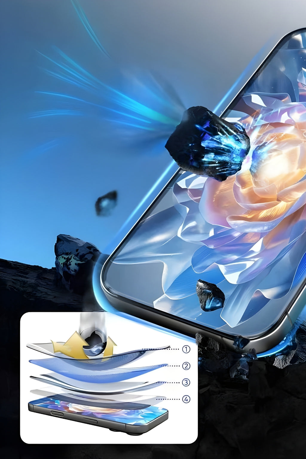 iPhone 15 Pro Temperli Cam Ekran Koruyucu | Mohseven Safir Kaplama HD 3D Glue - 40KG Darbe Dayanımı