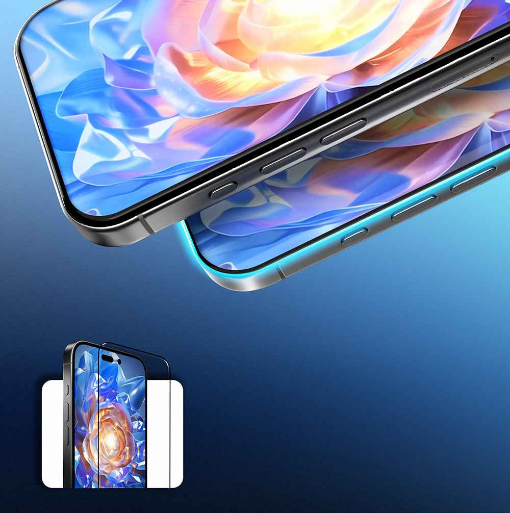 iPhone 15 Pro Mohseven Safir Coating 3D Tam Yapışkan Hayalet Temperli Cam Ekran Koruyucu