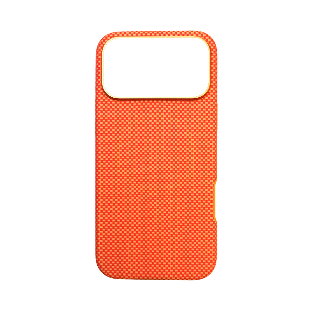 iPhone 17 Pro Max Kılıf M-safe Şarj Özellikli Mohseven 1500D Aramid Fiber Kapak - Turuncu-Gold renk ürün görseli