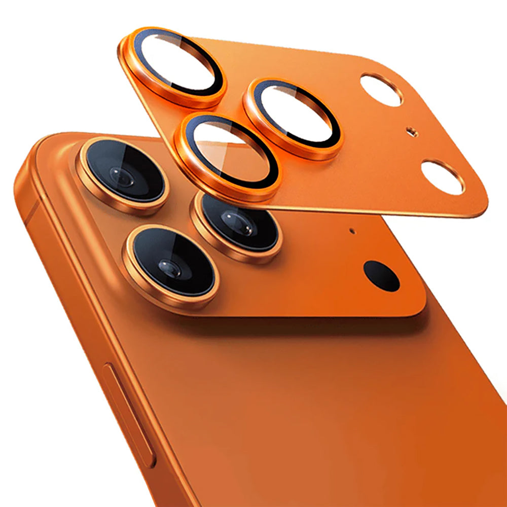 iPhone 17 Pro Max Mohseven Alüminyum Kaplamalı Safir Yansıma Önleyici Kamera Lens Koruyucu - Turuncu renk ürün görseli