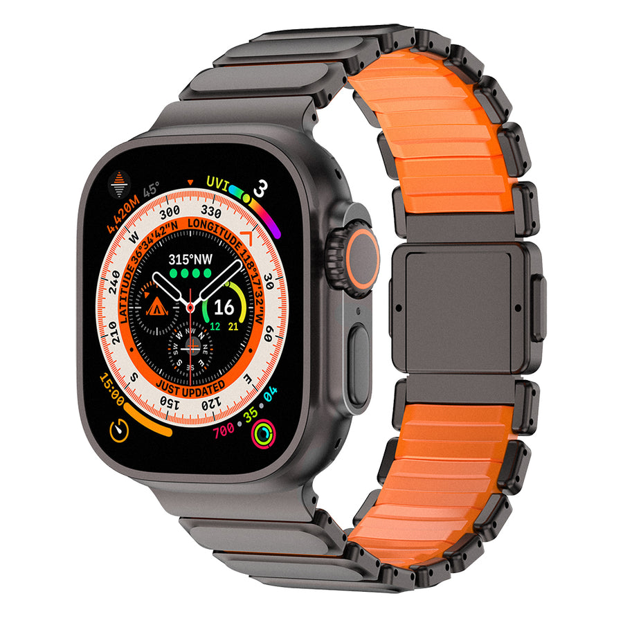 Apple Watch 7 45mm Mohseven iWatch Titancore No.2 Çelik Kordon Siyah-Turuncu