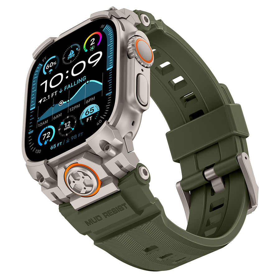 Apple Watch Ultra 49mm Mohseven iWatch Armor Silikon Kordon Titanyum-Yeşil