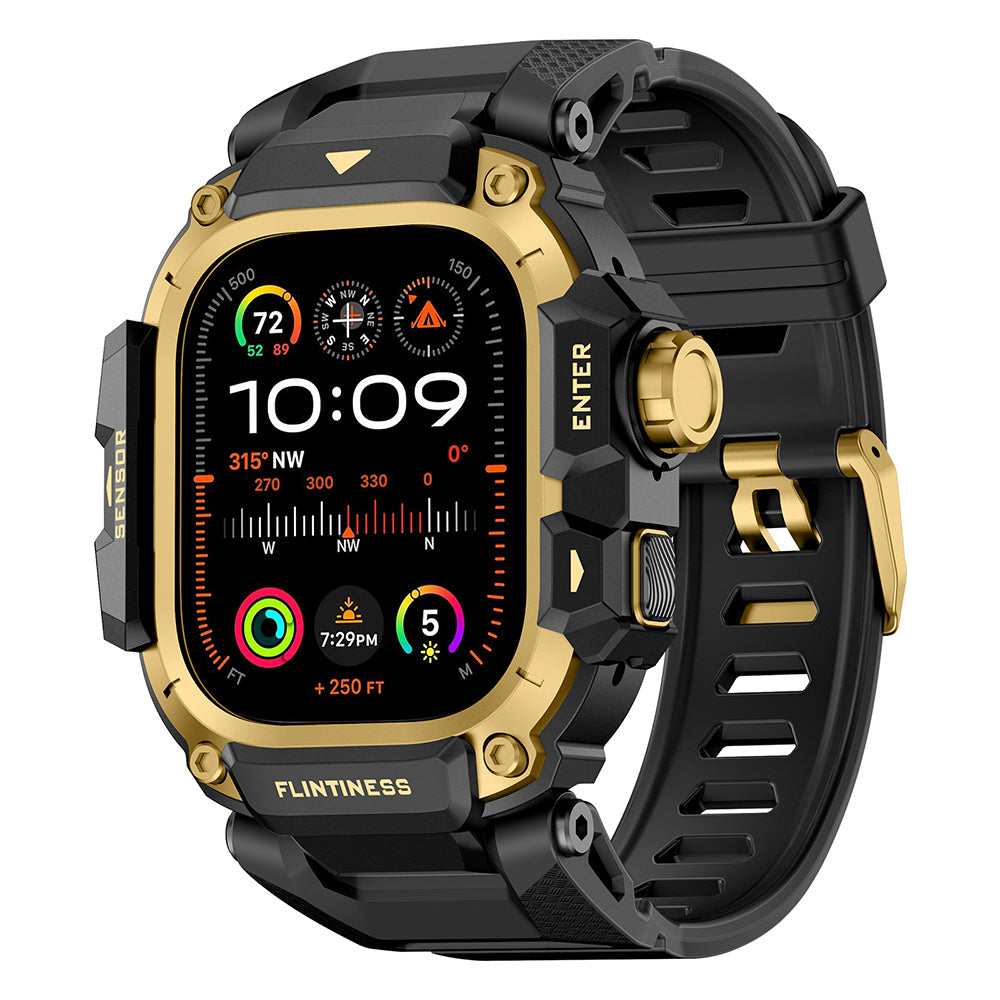 Apple Watch Ultra 49mm Mohseven Apple Watch Punk Fortress Serisi Kasa Koruyuculu Silikon Kordon - Gold renk ürün görseli