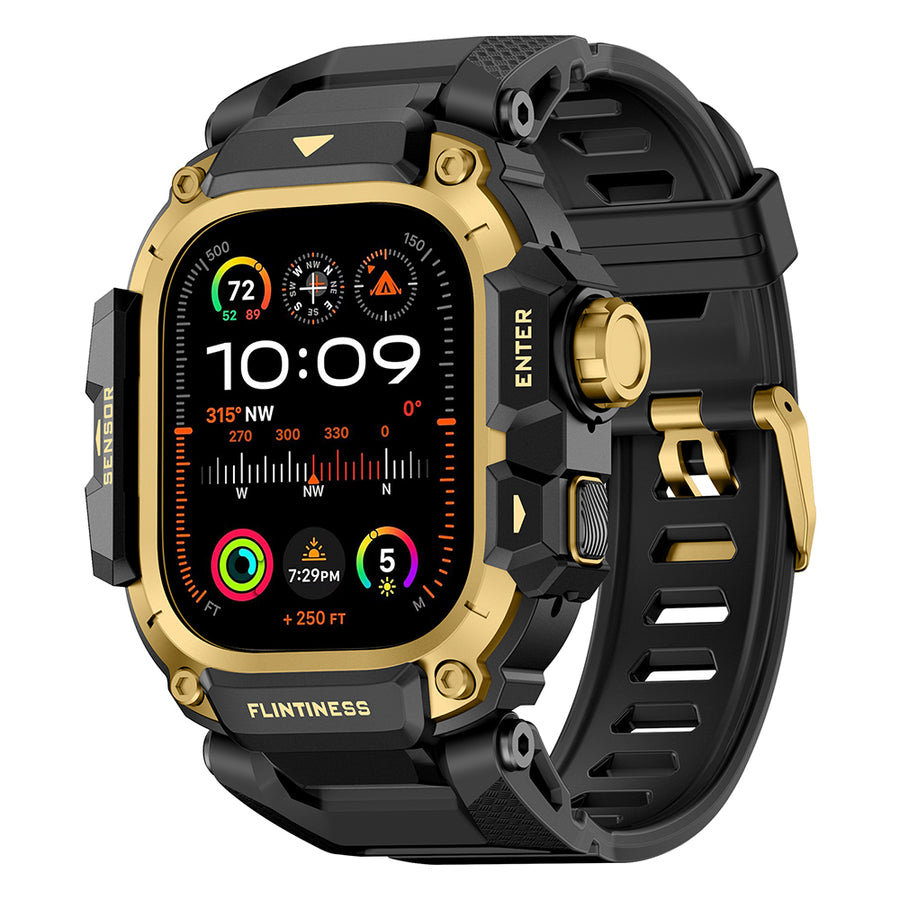 Apple Watch Ultra 49mm Mohseven iWatch Punk Fortress Serisi Kasa Koruyuculu Silikon Kordon Gold
