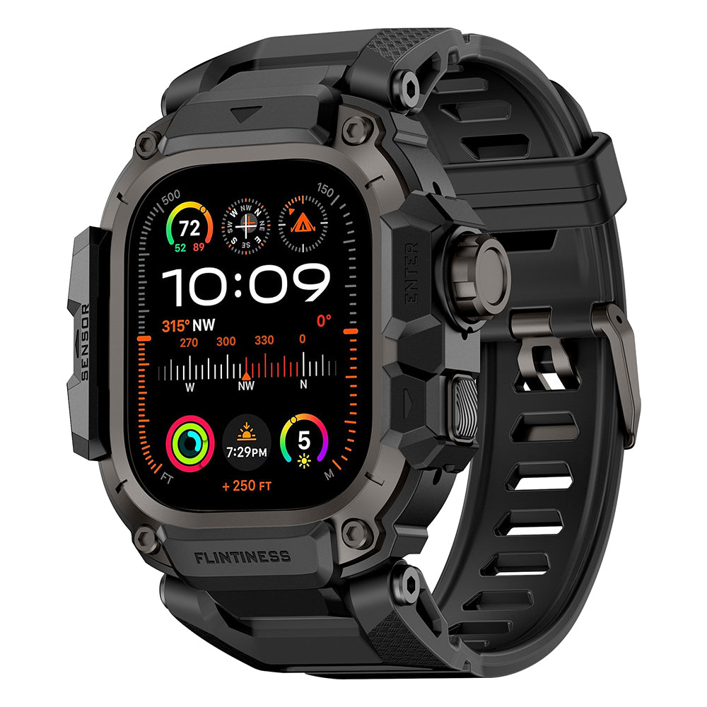 Apple Watch Ultra 49mm Mohseven Apple Watch Punk Fortress Serisi Kasa Koruyuculu Silikon Kordon - Siyah renk ürün görseli